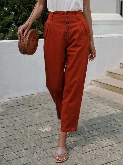 Women's Pants Trousers Yellow Red Green Fashion Casual Daily Side Pockets Ankle-Length Comfort Plain One-Size