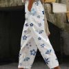 Women's Pants Trousers Faux Linen Blue Green Light Blue Casual Holiday Weekend Side Pockets Full Length Comfort Leaf S M L XL XXL
