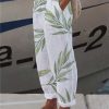 Women's Pants Trousers Faux Linen White Green Gray Casual Holiday Weekend Side Pockets Full Length Comfort Floral S M L XL XXL